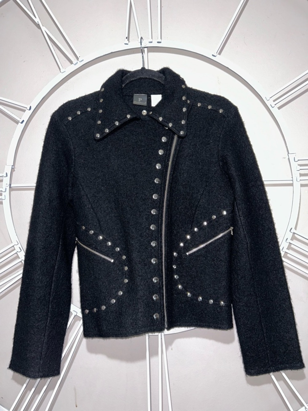 Phosphorus Black Zip-Front 100% Wool Coat